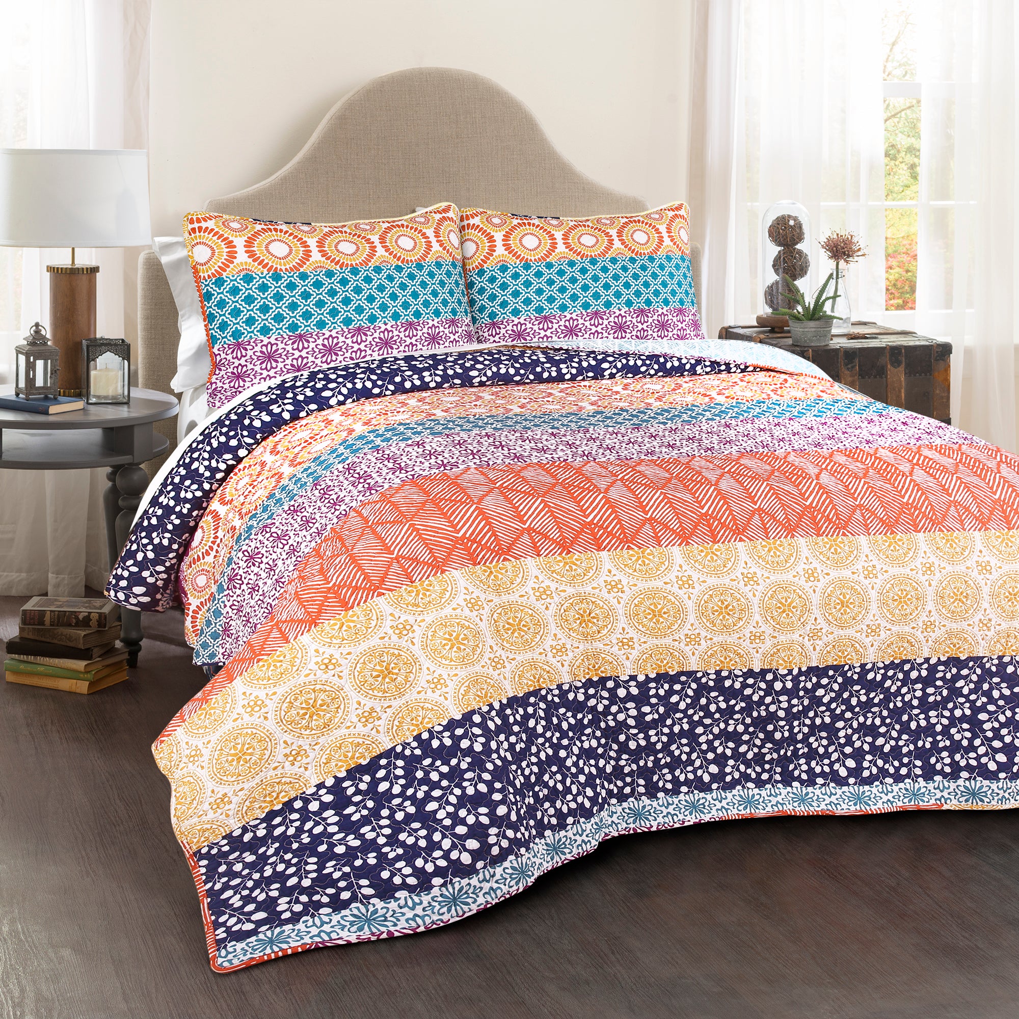 Bohemian Stripe Quilt 3 Piece Set