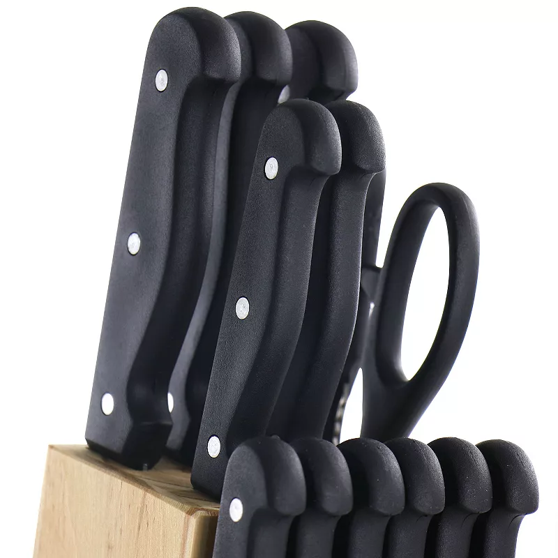 Gibson Home Westover 13 Piece Stainless Steel Cutlery Set in Black with Wood Storage Block