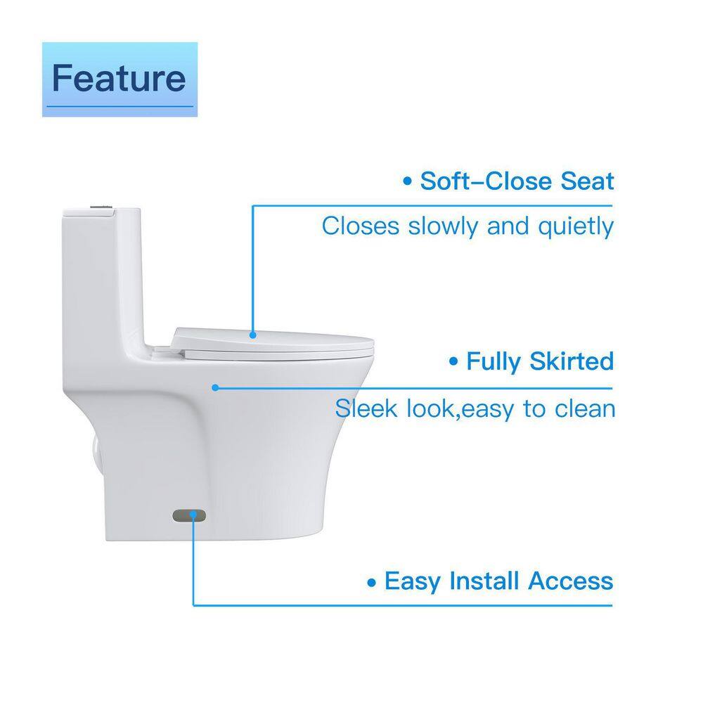 UPIKER Modern 12 in. Rough-In 1-piece 1.27 GPF Dual Flush Elongated Toilet in White Seat Included UP2210TOW1878