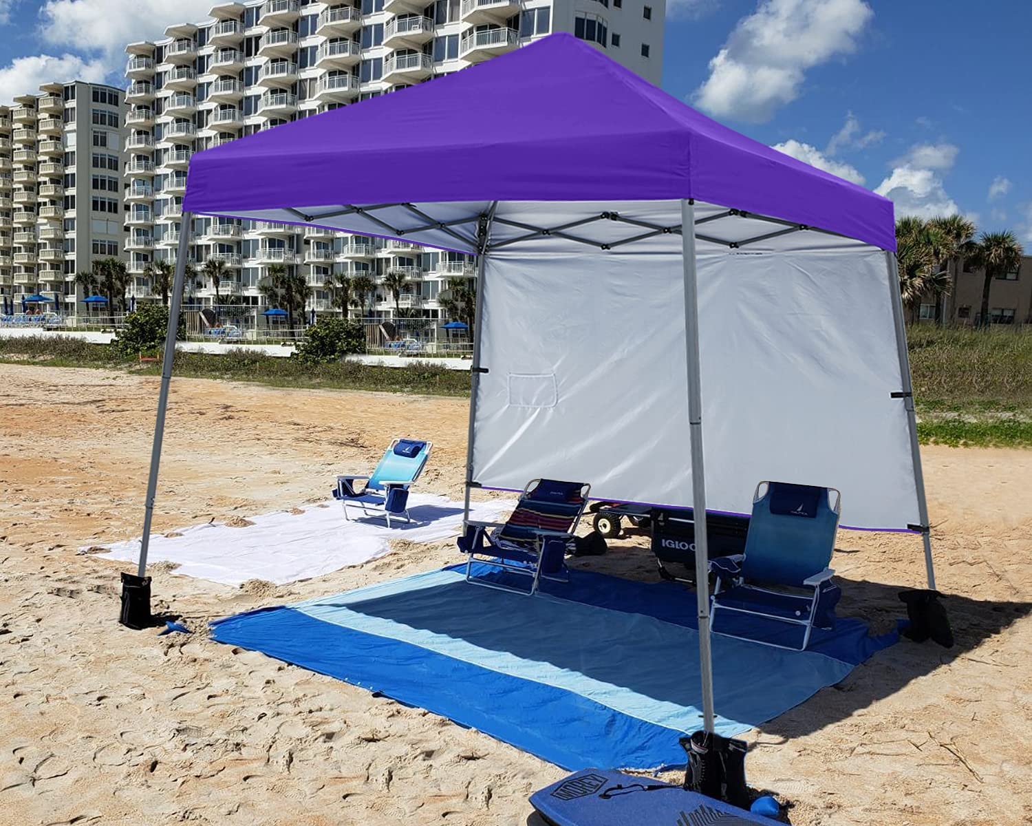 ABCCANOPY 10 ft x 10 ft Outdoor Pop up Slant Leg Canopy Tent with 1 Sun Wall and 1 Backpack Bag - Purple