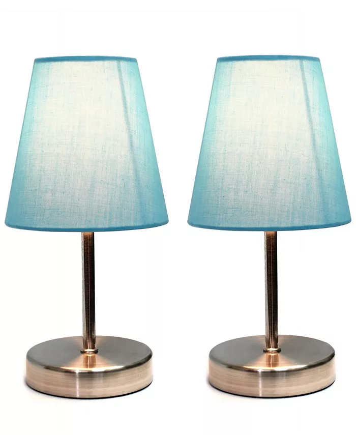 All The Rages Simple Designs Sand Nickel Mini Basic Table Lamp with Fabric Shade 2 Pack Set