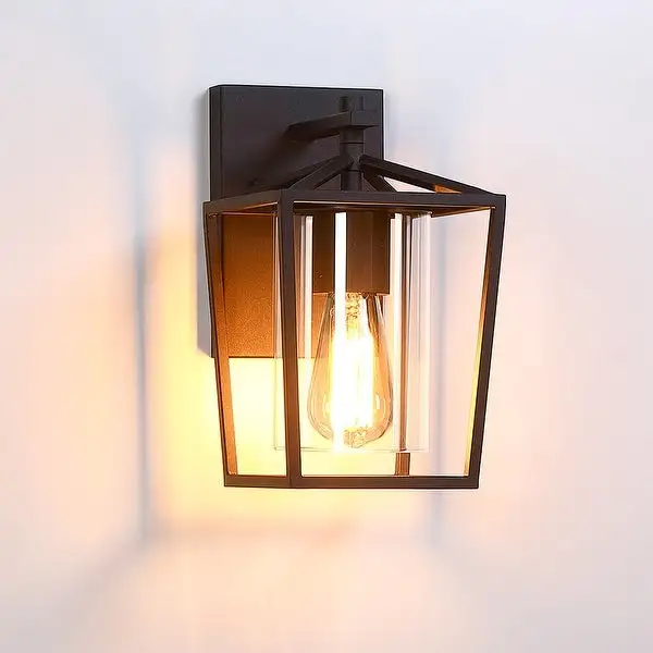 Black Outdoor Wall Lantern Sconce Light with Clear Glass Shade - 10.6