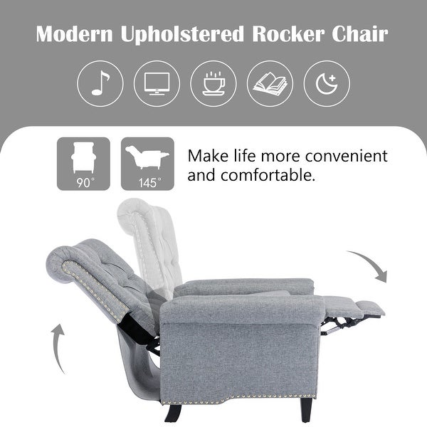 Classic Pushback Linen Tufted Recliner with Nailheads for Living Room， Bedroom， Office