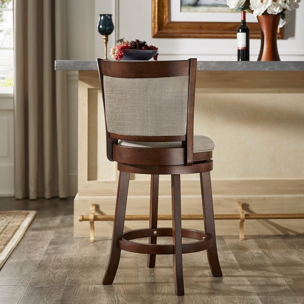 Cherry Finished Padded Swivel Counter Height Stool， Gray Linen