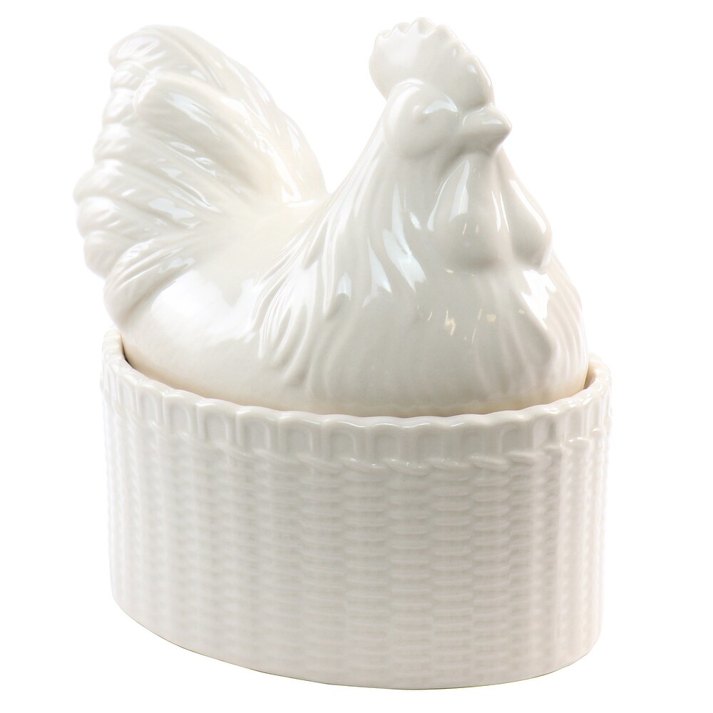 Martha Stewart 6in Stoneware Sculpted Rooster Covered Oval Baker Cream