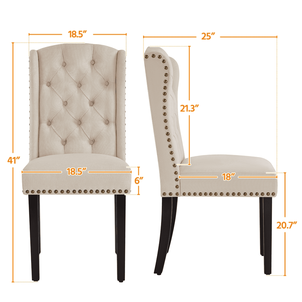 Topeakmart Set of 2 Upholstered Tufted Dining Chairs with Wood Legs for Dining Room， Beige