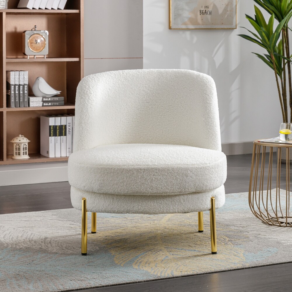 Boucle Upholstered Accent Chair With Gold Legs