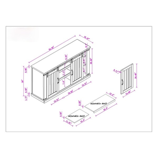 Rustic 54 Inch TV Stand with Barn Door - Fits up to 65 Inch TVs