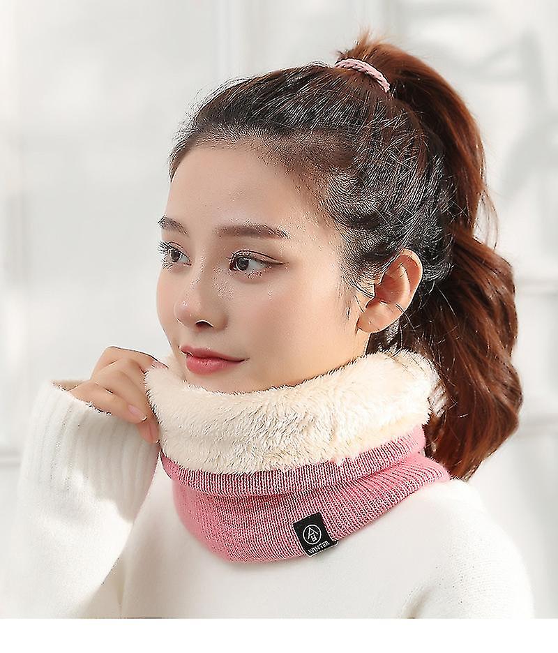 Winter Double-layer Neck Warmer Knit Fleece Lined Circle Loop Scarves