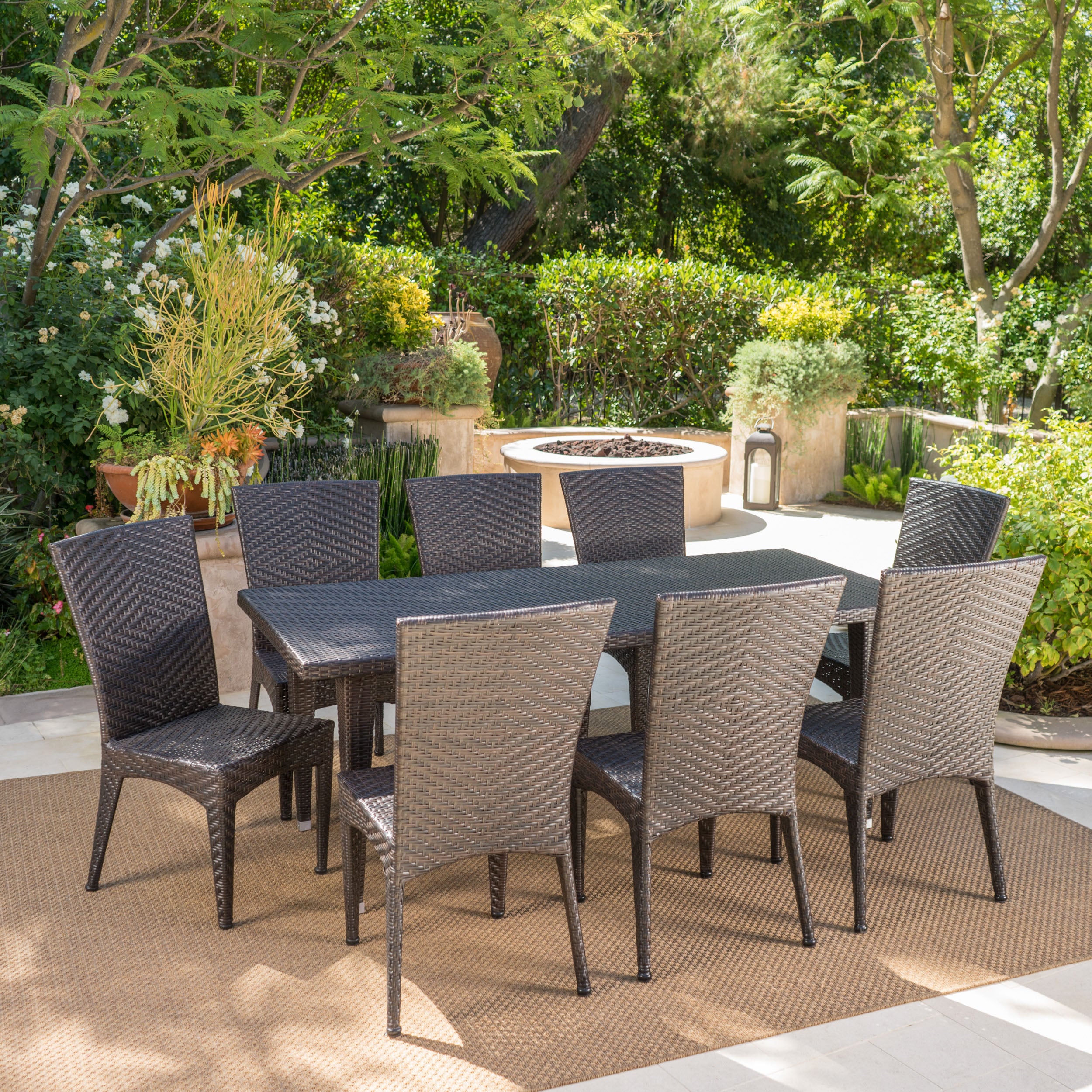 Moorhouse Outdoor 9 Piece Multi-Brown Wicker Dining Set