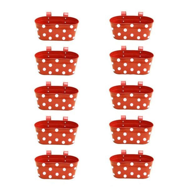 12 inch (30 cm) Polka Railing Oval Metal Planter