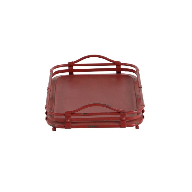 Farmhouse Iron Wagon Top Tray Set Red 2pk Olivia amp May