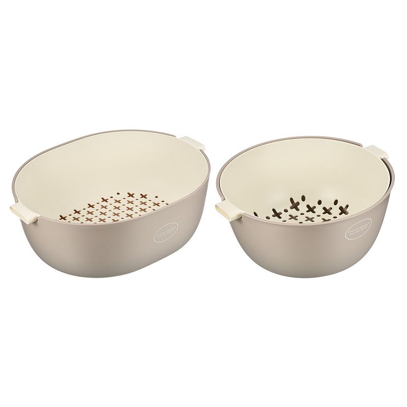 Kitchen Food Strainer Bowl Plastic Double Layered Drain Basket 2PCS