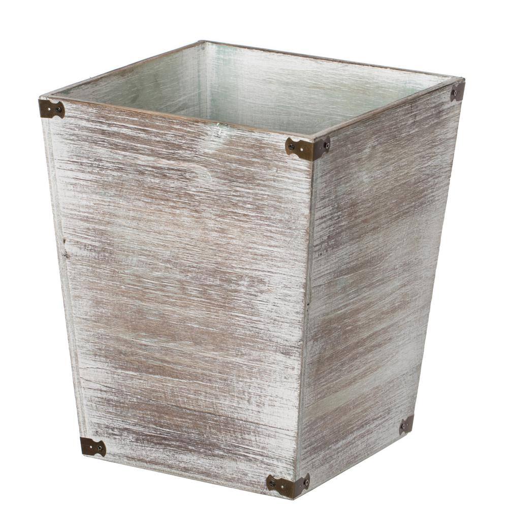 Vintiquewise Home Decorative Dark Grey Rustic Wood Trash Can Square Wastebasket Bin with Decorative Metal Brackets QI004221