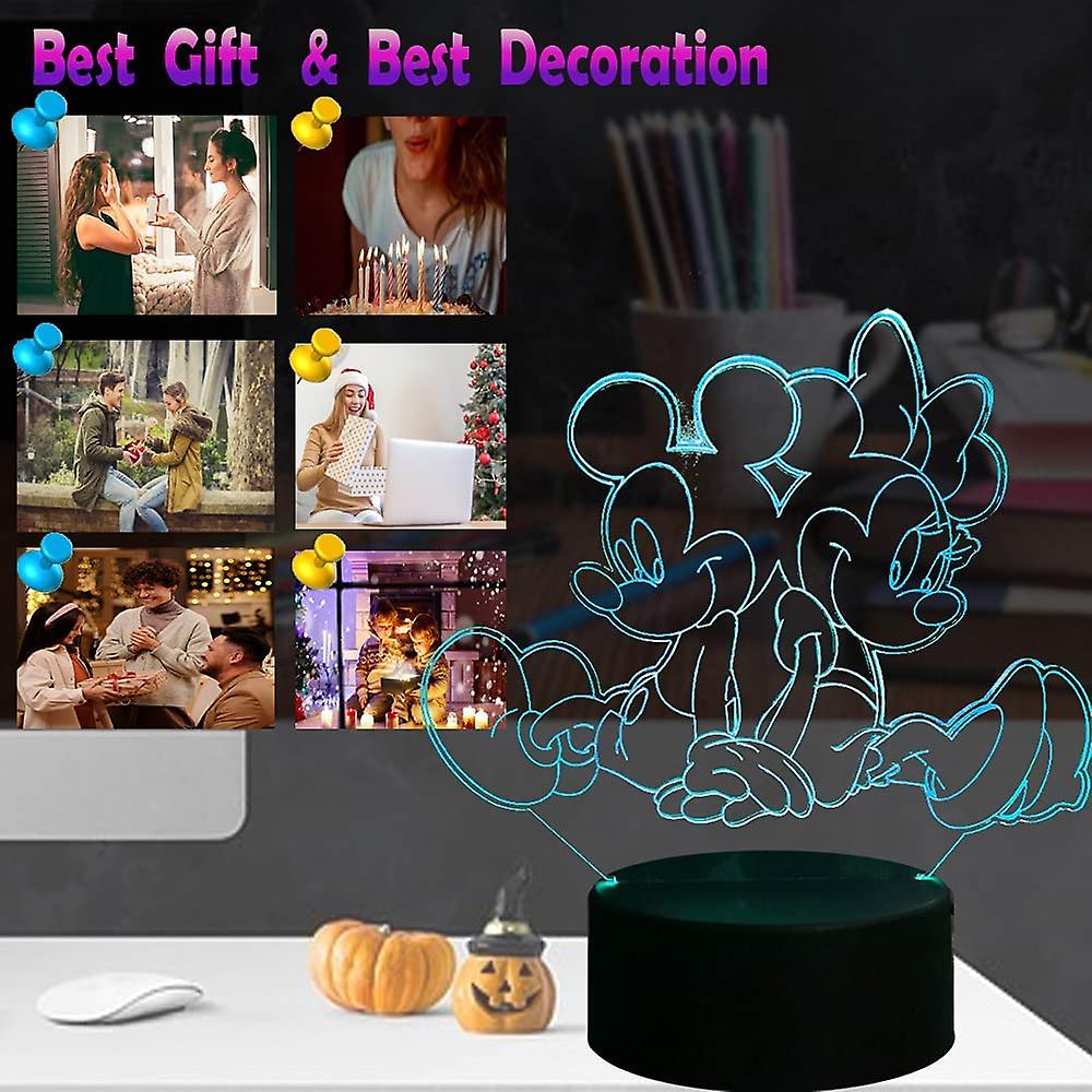 Mickey Minnie Mouse 3d Led Night Light Mice Fairy Friend Usb Touch Remote 16 Color Auto-change 4 Mode Child Bedside Lava Table Mood Lamp Kids Boy Girl