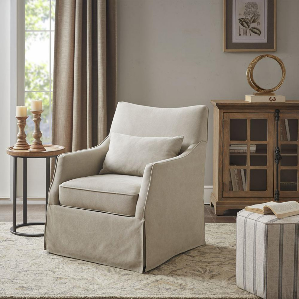 Martha Stewart London Swivel Chair Soft Upholstered with Pillow and Skirt   Transitional   Gliders   by Olliix  Houzz