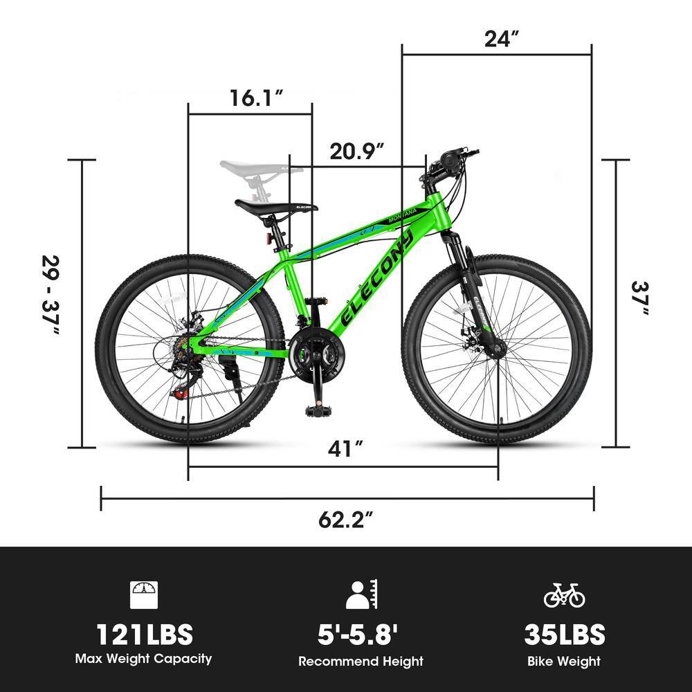 Cesicia 24 in. Steel Mountain Bike with 21-Speed in Green for Teenagers jinxBike21