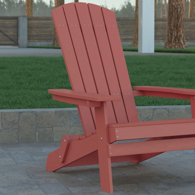 Emma And Oliver Set Of 2 Indoor outdoor Poly Resin Folding Adirondack Chairs All weather Chairs For Porch Patio Or Sunroom