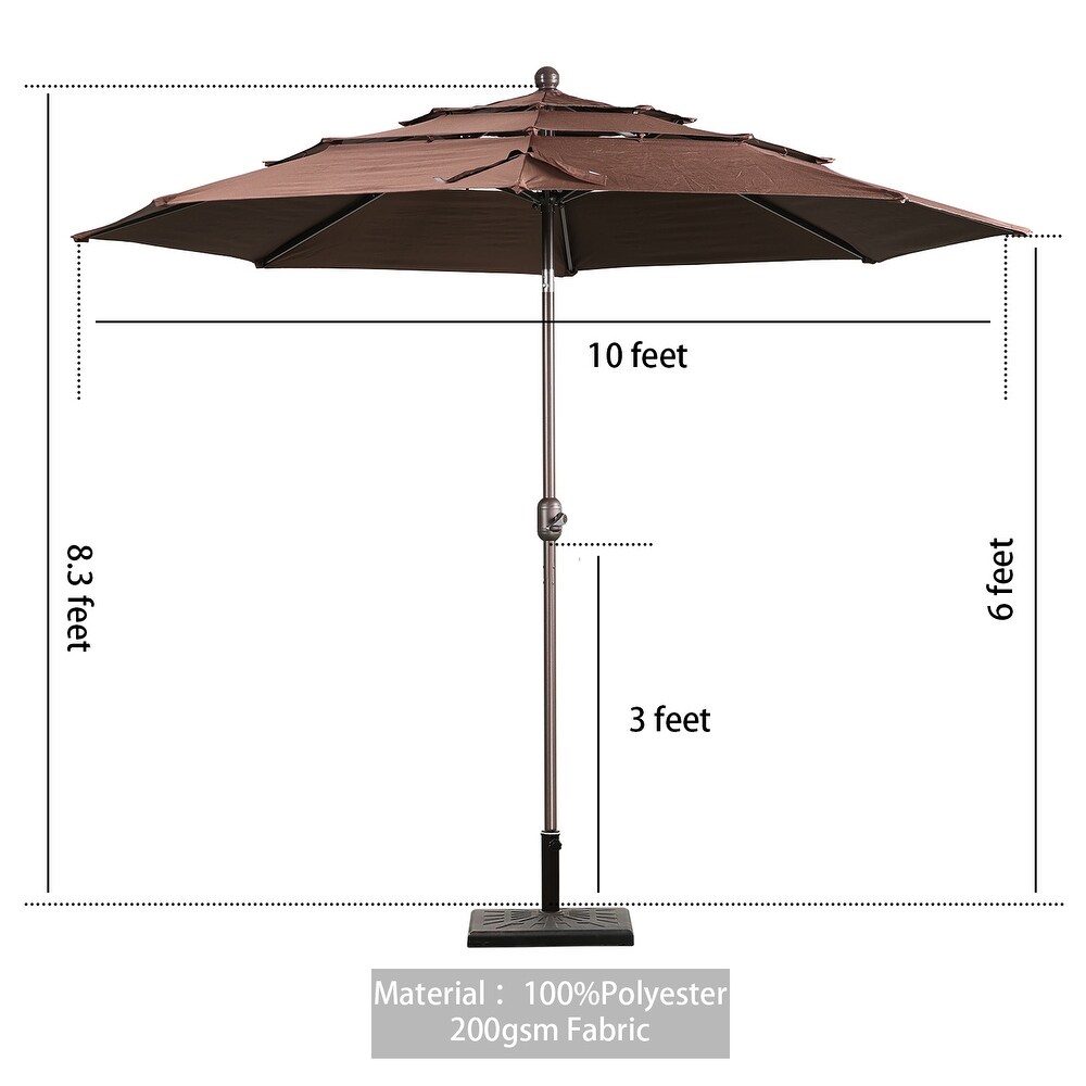 Aoodor Patio Umbrella 10 ft. for Dining Table Outdoor Market Yard Use 3 Tier Ventilation (Umbrella only)