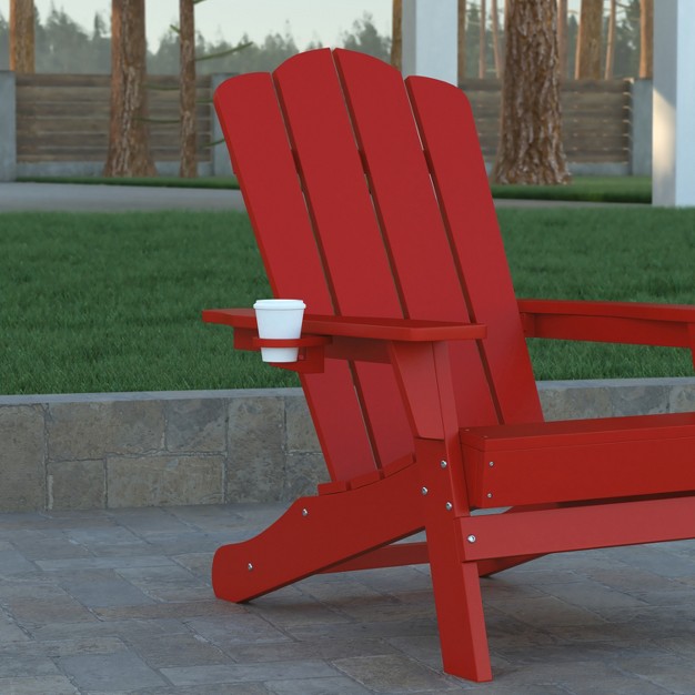 Emma And Oliver Adirondack Chair With Cup Holder Weather Resistant Hdpe Adirondack Chair