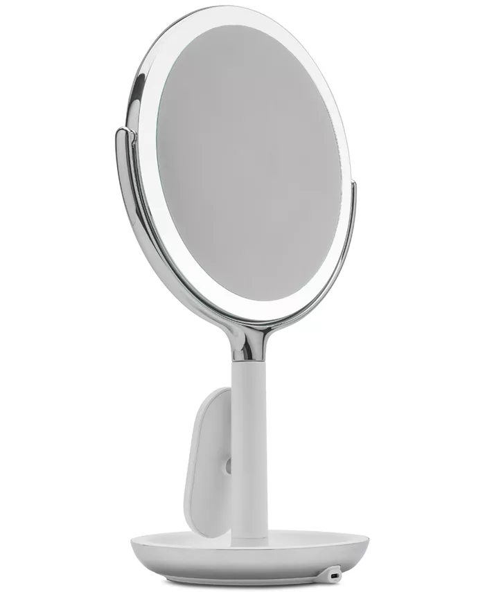 Sharper Image SpaStudio Vanity 8-inch Mirror with Built-In Qi Wireless Phone Charger  5X and 10X Magnification