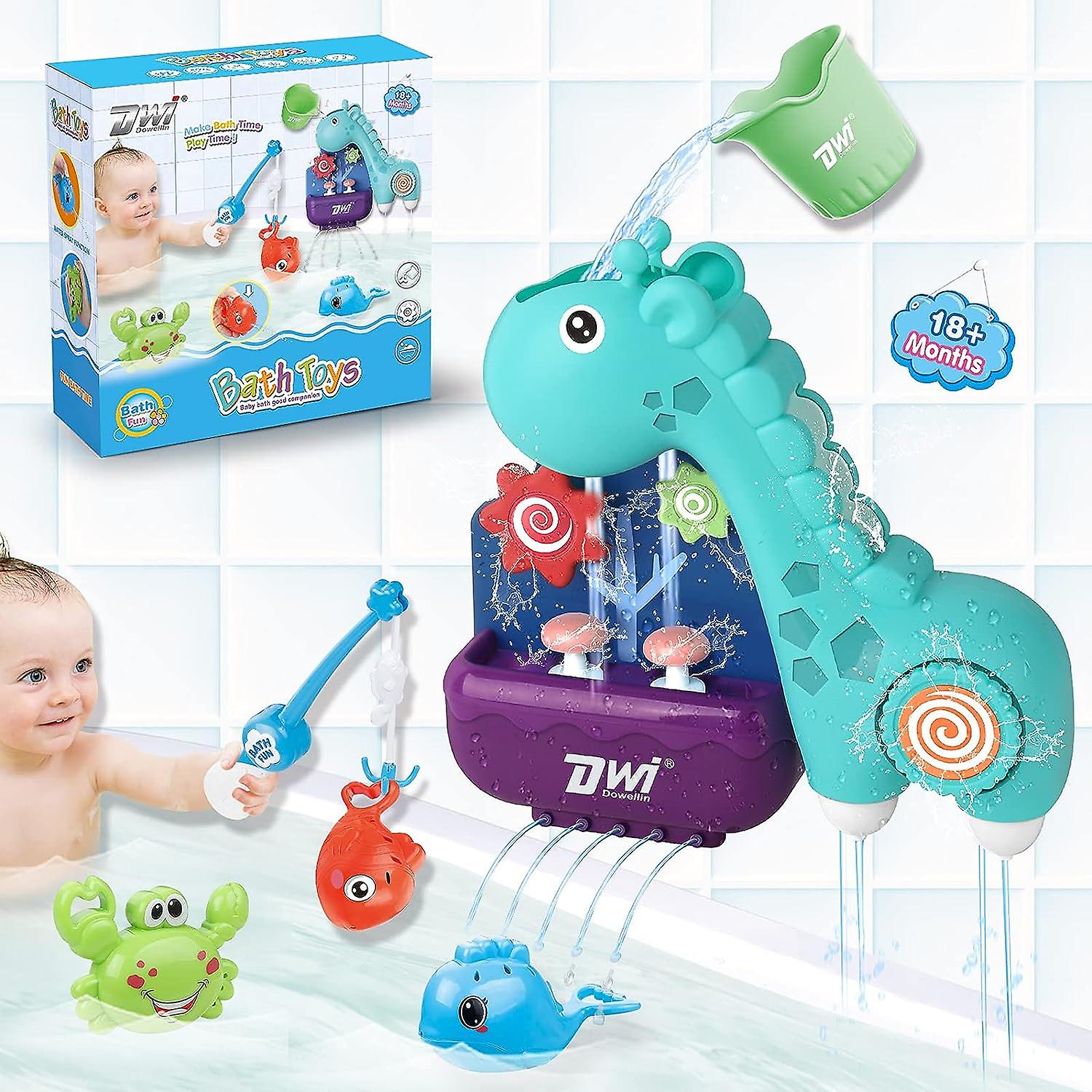 Bath Toys For Toddlers Giraffe Waterfall Set With Fishing Games Mold Free Bath Time Toy Bathroom Wall Bathtub Tub Shower Gift For Kids Baby Infant Gir