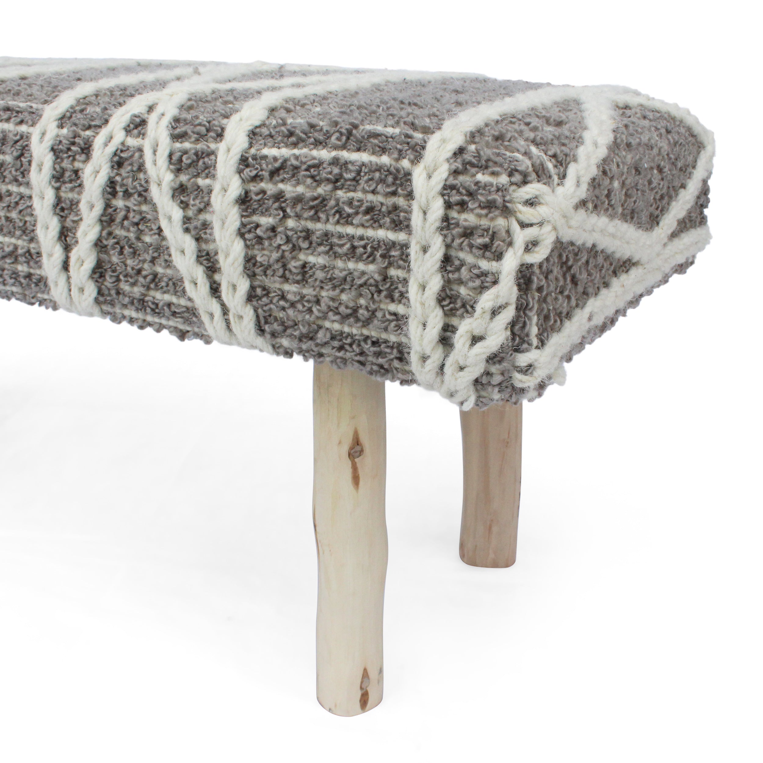 Carrera Handcrafted Boho Rectangular Wool & Fabric Bench