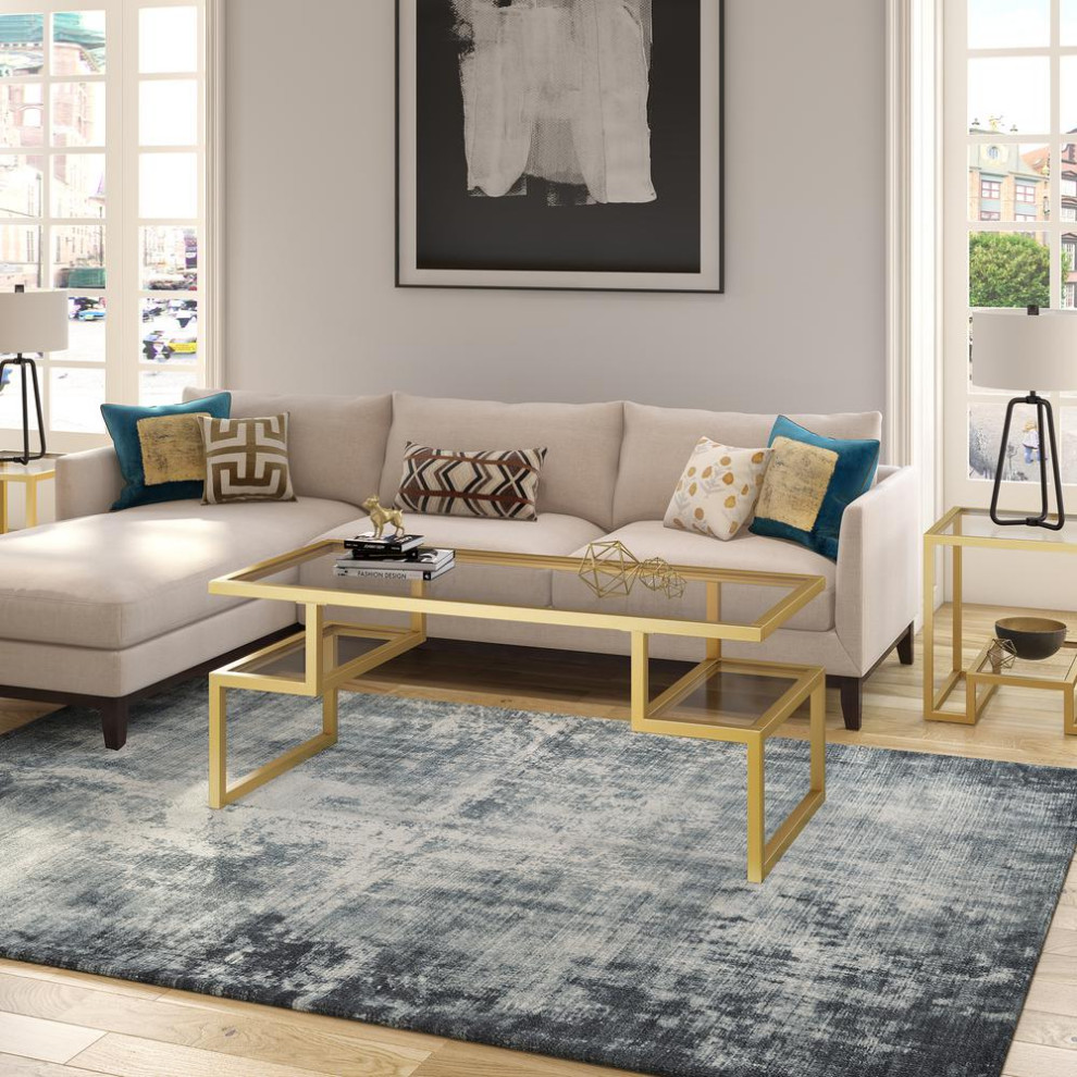 Zander 45  x27 x27Wide Rectangular Coffee Table in Brass   Contemporary   Coffee Tables   by BisonOffice  Houzz