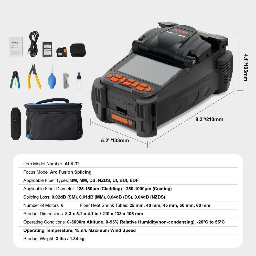 VEVOR Fiber Fusion Splicer 6 Motor Optical Fiber Cleaver Kit Auto Focus with 5 in. Digital LCD Screen 3in1 Holder for Splicing GXRJJXXDZ6MC0WBPGV5