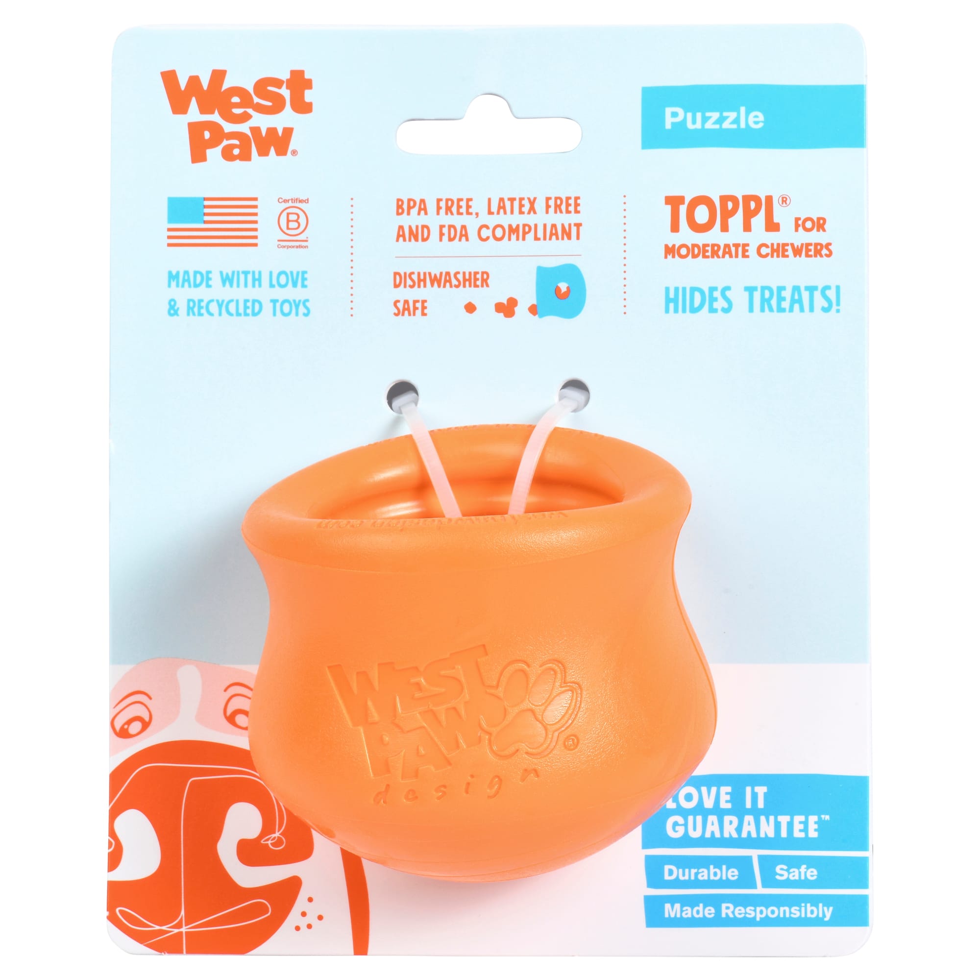 West Paw Toppl Assorted Color Dog Toy， Small