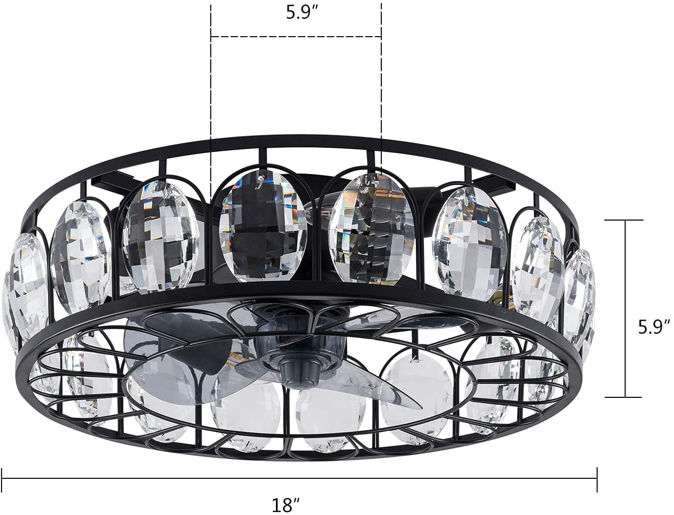 TFCFL Crystal Caged Low Profile Ceiling Fan with Light, 3 Speeds Adjustable,Enclosed Ceiling Fan Lights with Remote 18 inch