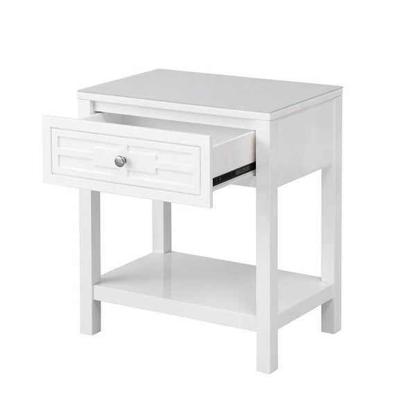 Wooden End Side Table Nightstand with Glass Top and Drawer