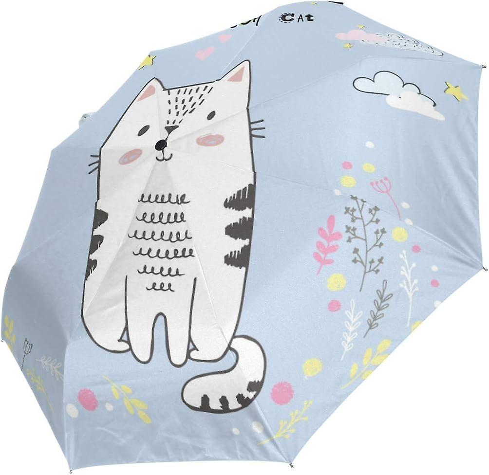 Travel Umbrella Automatic Windproof Foldable Umbrella Kawaii Cat With Clouds