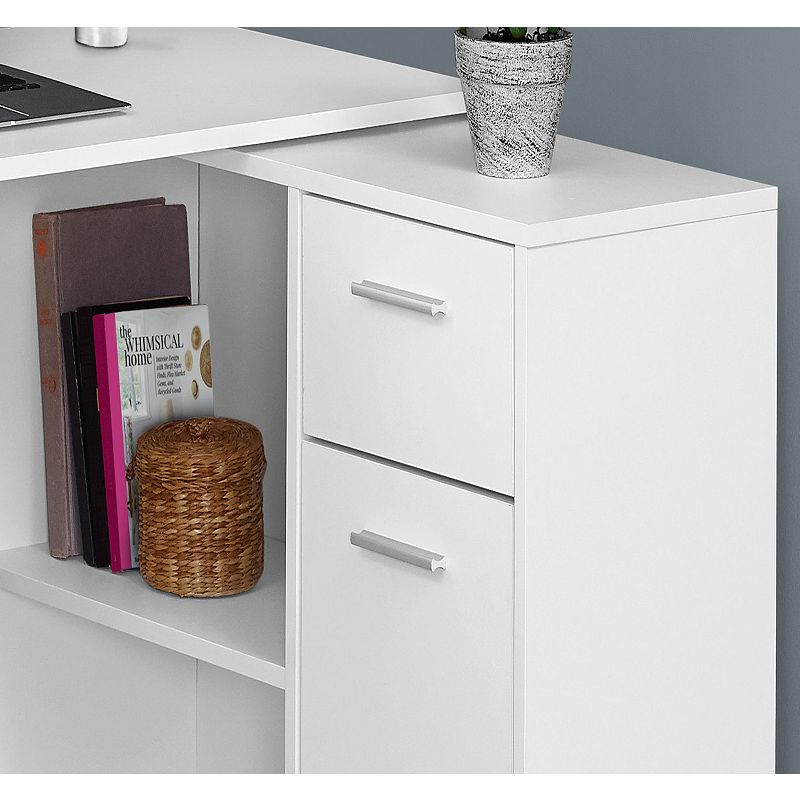 46 White Contemporary L-Shaped Computer Desk with Storage Cabinet