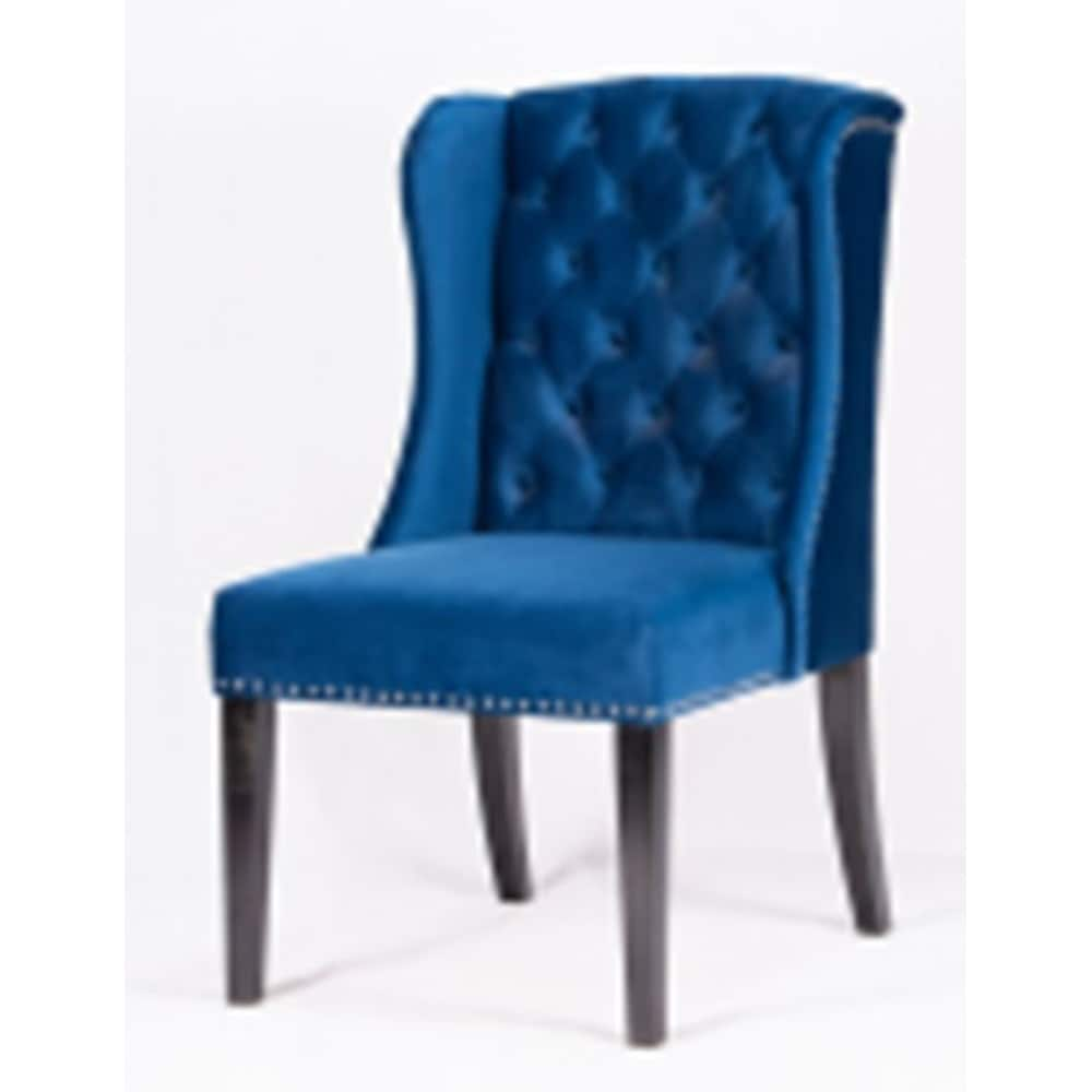 Navy Blue Velvet Button Tufted Wingback Dining Chair