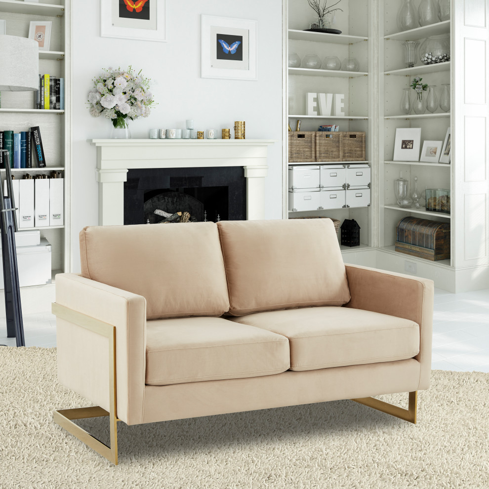 LeisureMod Lincoln Modern Velvet Loveseat With Gold Frame   Contemporary   Loveseats   by LeisureMod  Houzz