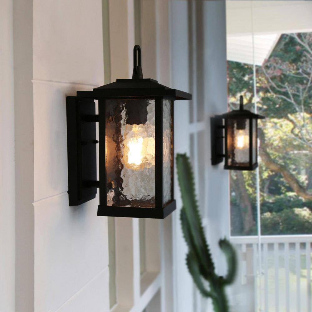 LNC Modern Black Outdoor Wall Sconce Farmhouse Lantern Coach Light with Waterglass Shade 1-Light Porch Patio Deck Lighting ZMI7N2HD13501F6