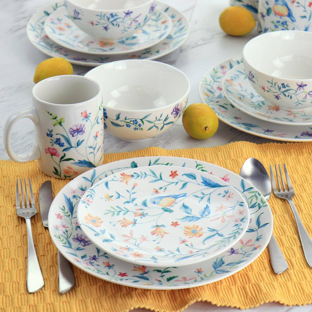 GIBSON HOME Butterfly Floral 16-Piece Fine Ceramic Dinnerware Set 985117634M