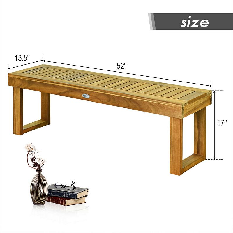 52 Inch Acacia Wood Dining Bench with Slatted Seat