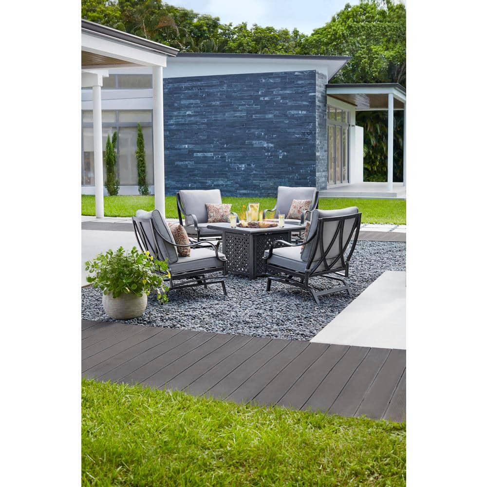 Hampton Bay Highland Point Black Pewter Aluminum Outdoor Patio Rocking Lounge Chair with Pewter Gray Cushion (2-Pack) FG-TULCM2PKG