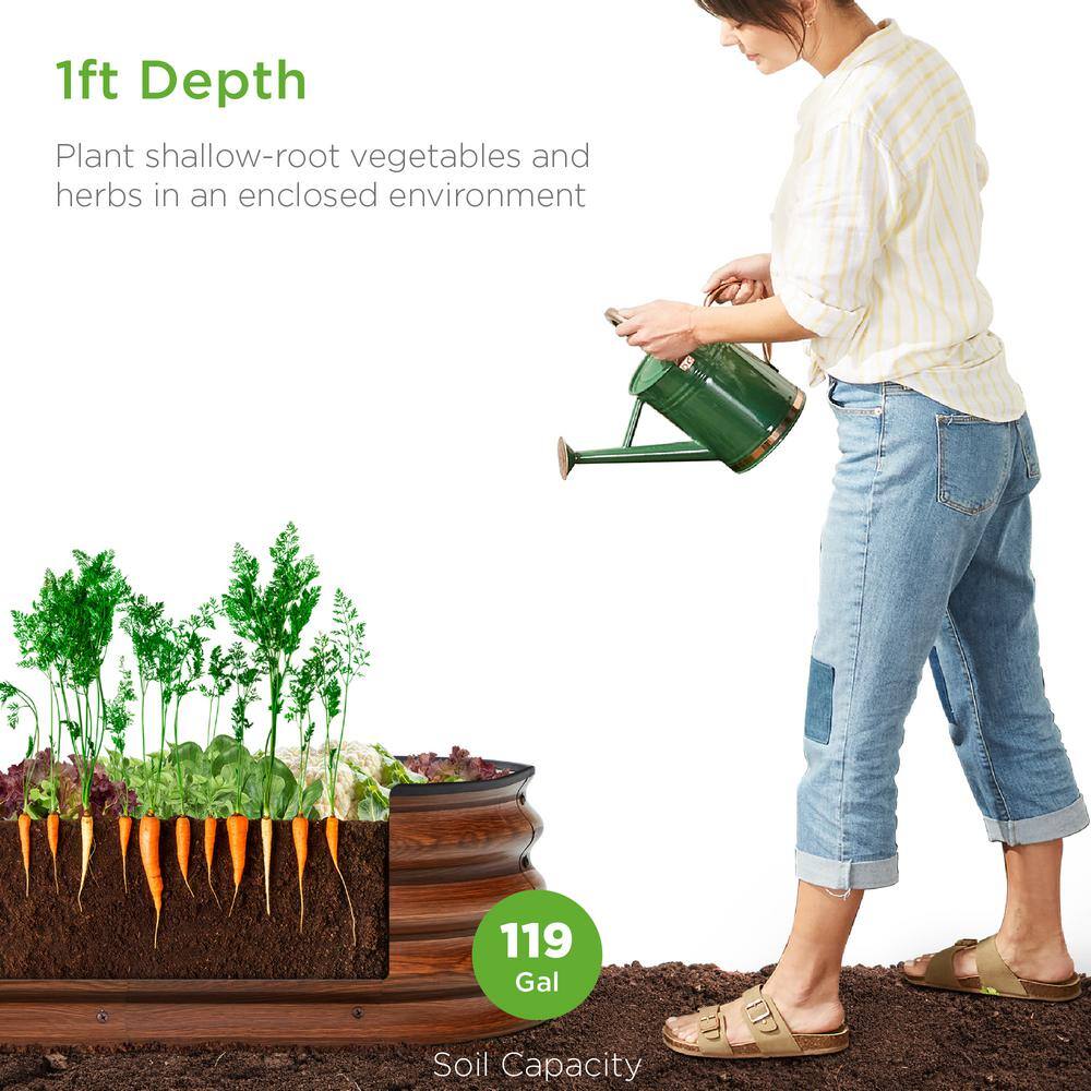 Best Choice Products 8 ft. x 2 ft. x 1 ft. Oval Steel Raised Garden Bed Planter Box for Vegetables Flowers in Wood Grain SKY6603