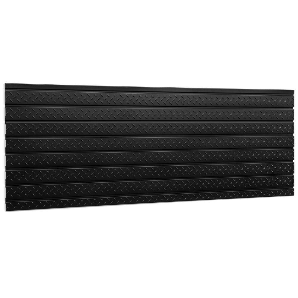 NewAge Products Pro Series 24.5 in. H x 84 in. W Slat Wall Panel Set Diamond Plated Steel Garage Backsplash in Black 51717