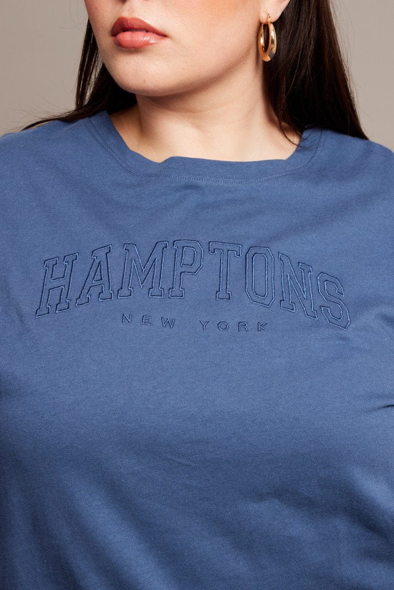 Blue Graphic T-shirt Short Sleeve Crew Neck