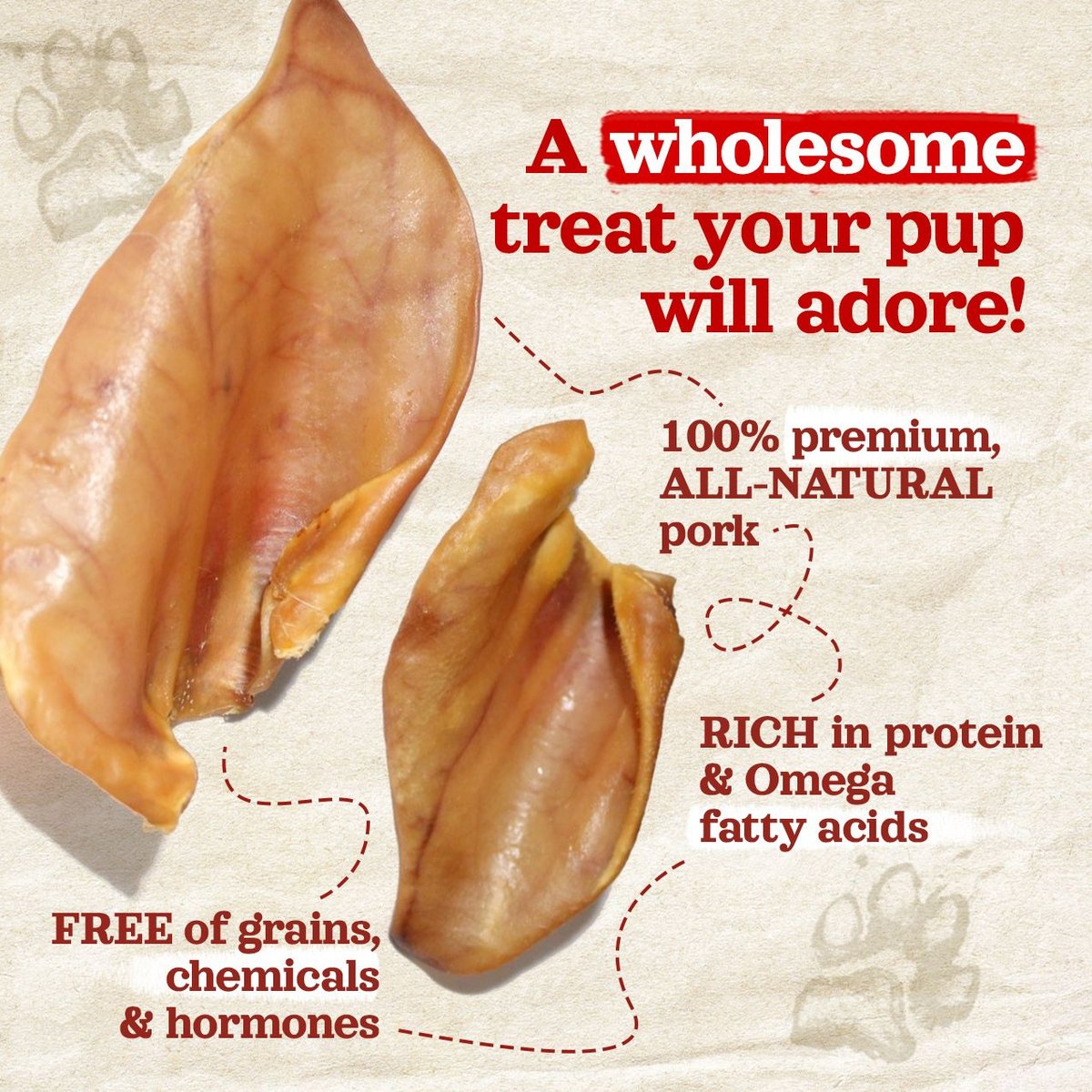 Natural Farm Whole Pig Ears Dog Treats， 8 count