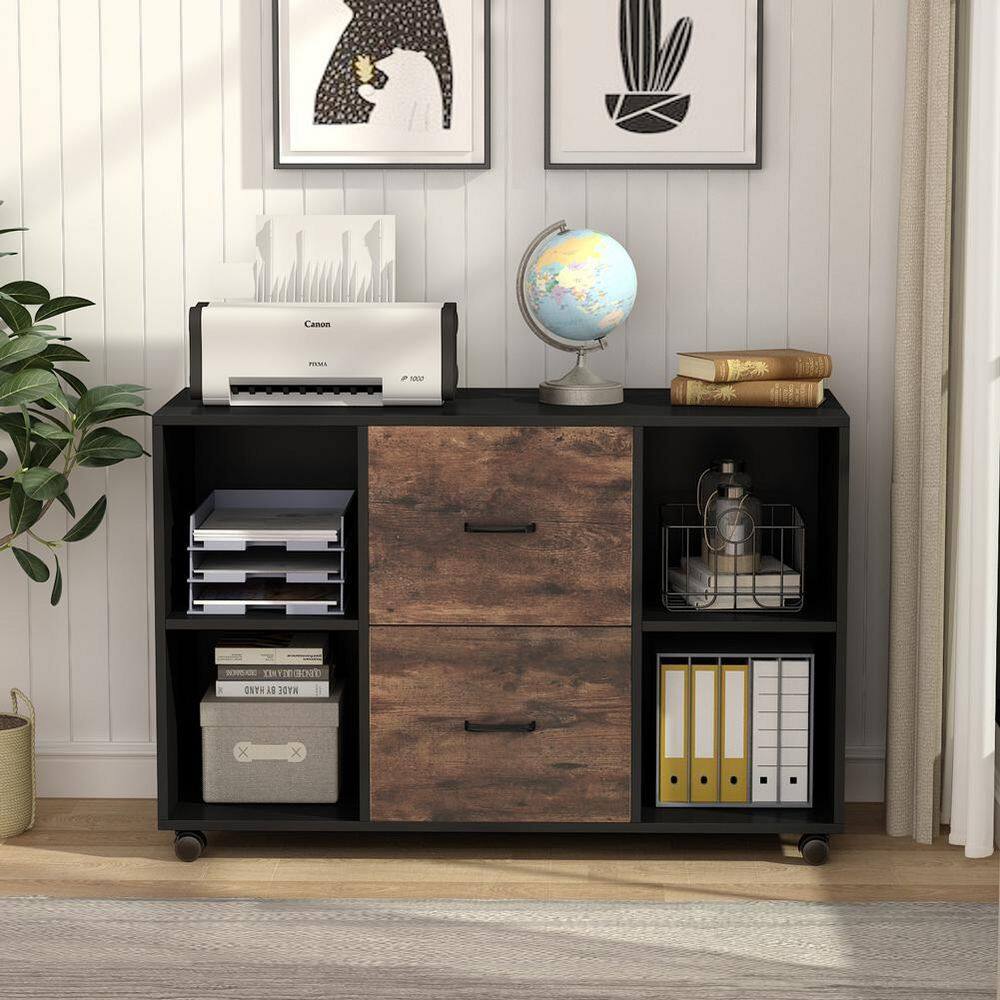 BYBLIGHT Atencio Brown 2-Drawer File Cabinet Large Mobile Lateral Filing Cabinet Letter Size BB-C0168XF