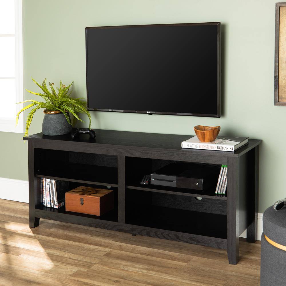 Walker Edison Furniture Company Columbus 58 in. Black MDF TV Stand 60 in. with Adjustable Shelves HD58CSPBL