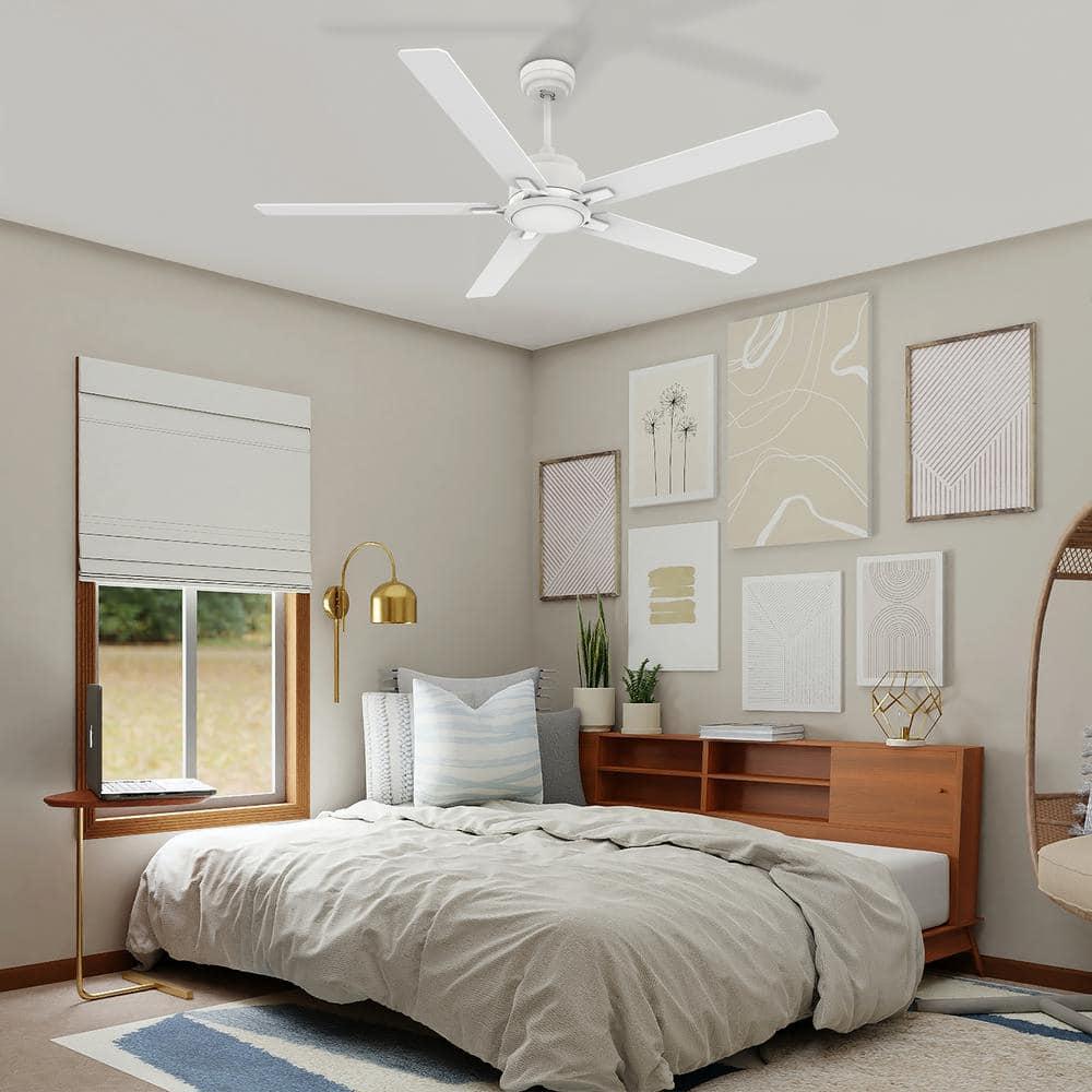 CARRO Essex 60 in Dimmable LED IndoorOutdoor White Smart Ceiling Fan with Light and Remote Works with AlexaGoogle Home