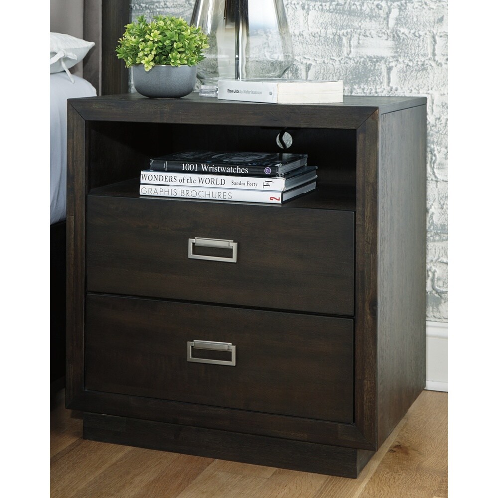 Hyndell Dark Brown Two Drawer Nightstand