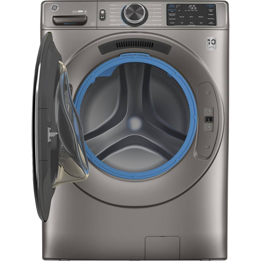 GE 4.8 cu. ft. Smart Satin Nickel Front Load Washer with OdorBlock UltraFresh Vent System with Sanitize and Allergen GFW650SPNSN