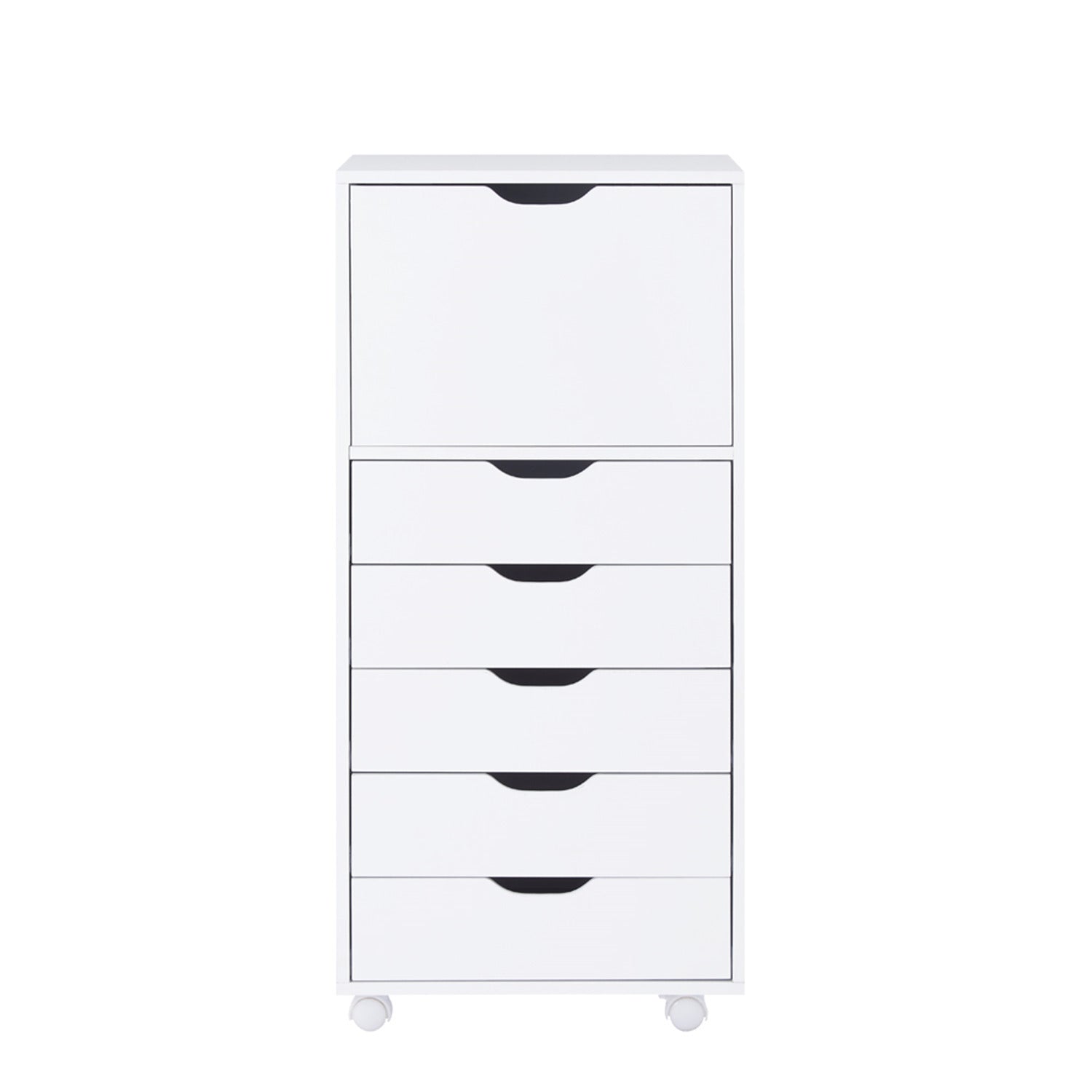 Naomi Home 6 Drawer Dresser, Tall Dressers for bedroom, Kids dresser with Wheels, Storage shelves with drawers, Small Dresser for Closet, Makeup dresser with 180 lbs Capacity – White